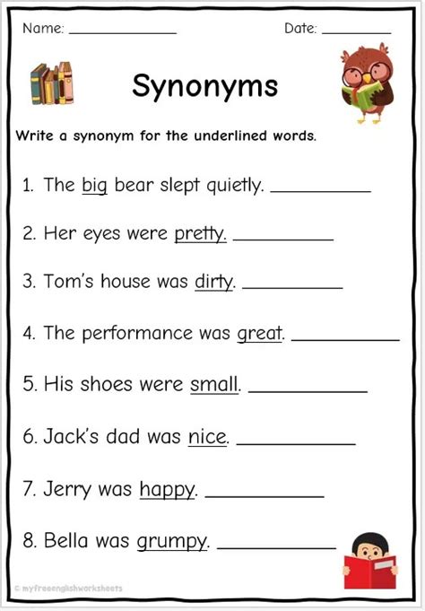 synonyms exercises for grade 2.